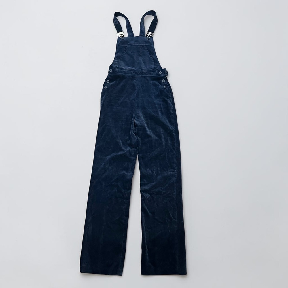 Vintage Mandy Marsh Navy Blue Velvet Overalls Made in England Women Size Small